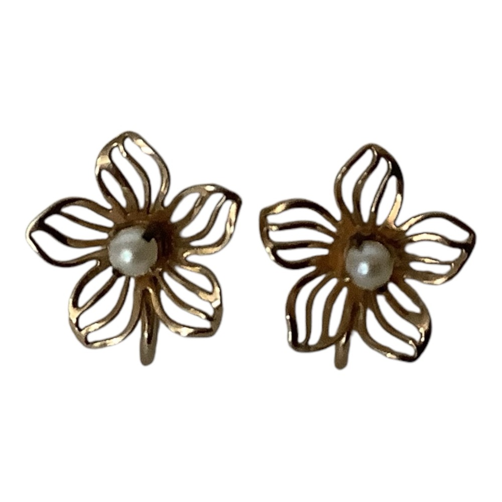 Vintage Van Dell , 1/20 12k Gold Filled  Screwback Earrings Faux Pearl Flower
